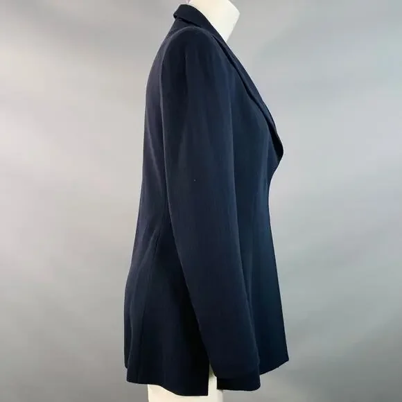 EMPORIO ARMANI Size 4 Navy Wool Blend Stripe Single Button Jacket Blazer - Picture 3 of 8